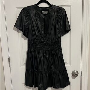 Anthropologie The Somerset Vegan Leather Mini Dress black Small Petite